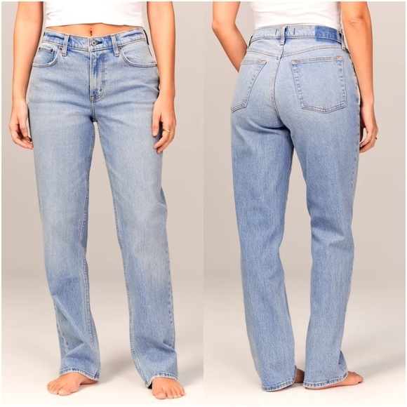 ABERCROMBIE & FITCH Curve Love The Straight Mid Rise Jeans - Picture 1 of 7